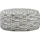 39" Round Cocktail Ottoman in Stiletto Blue Multicolor Fabric