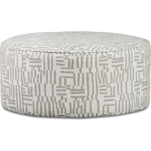 39" Round Cocktail Ottoman in Zammit Snow Beige Neutral Pattern Fabric