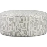 39" Round Cocktail Ottoman in Zammit Snow Beige Neutral Pattern Fabric