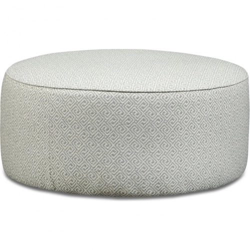 39" Round Cocktail Ottoman in Zeta Dapple Seaglass & Off White Performance Fabric