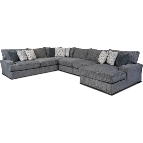 5 Piece Sectional Sofa w/ Right Facing Chaise in Bella Stonewash Blue Fabric