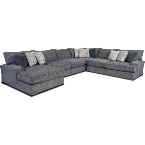 5 Piece Sectional Sofa w/ Left Facing Chaise in Bella Stonewash Blue Fabric
