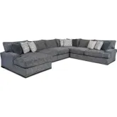 5 Piece Sectional Sofa w/ Left Facing Chaise in Bella Stonewash Blue Fabric