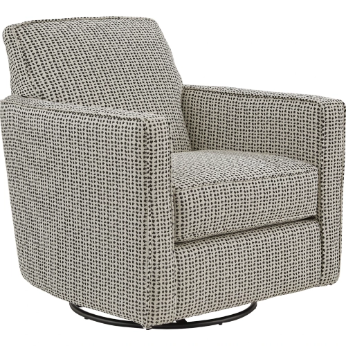 Swivel Glider Accent Chair in Magazine Domino Tan & Black Fabric