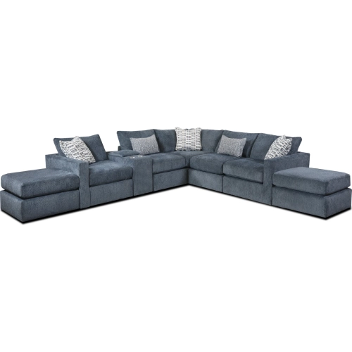 8 Piece Sectional Sofa in Universal Denim Blue Fabric