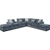 8 Piece Sectional Sofa in Universal Denim Blue Fabric