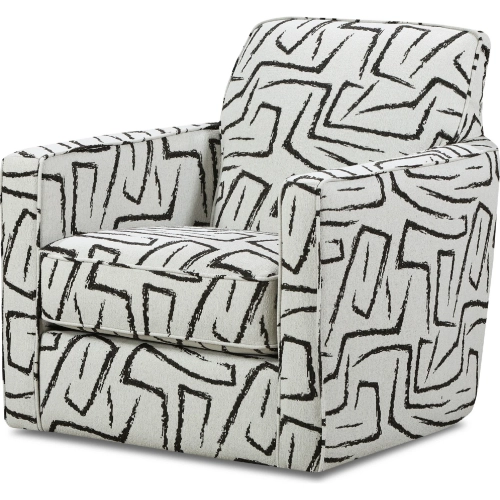Swivel Glider Accent Chair in Yukon Ebony Black & Off White Fabric