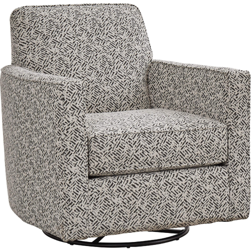 Swivel Glider Accent Chair in Welsh Slate Grey & White Fabric