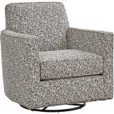Swivel Glider Accent Chair in Welsh Slate Grey & White Fabric