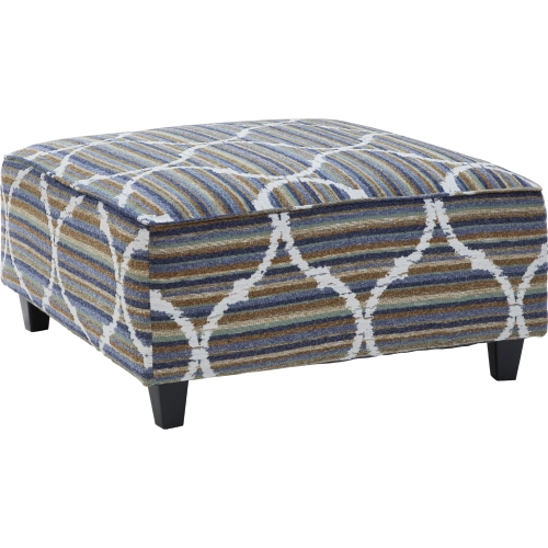 38" Cocktail Ottoman in Bewilder Lagoon Multicolor Stripe Fabric