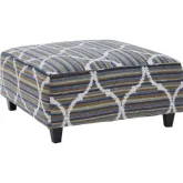 38" Cocktail Ottoman in Bewilder Lagoon Multicolor Stripe Fabric
