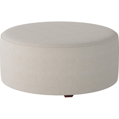 39" Round Cocktail Ottoman in Truth or Dare Salt Off White Fabric