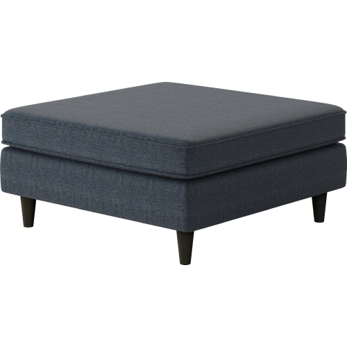 38" Square Cocktail Ottoman in Theron Indigo Blue Fabric
