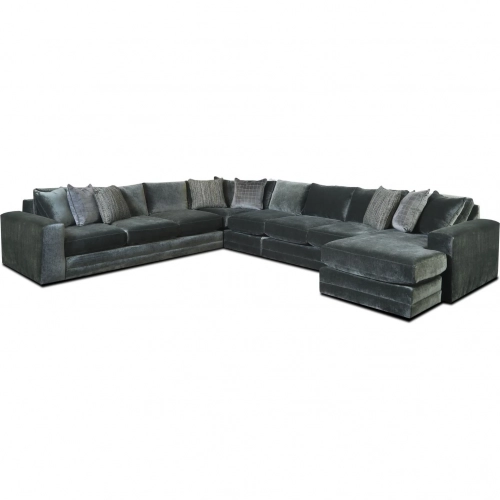 4 Piece Sectional Sofa w/ Right Facing Chaise in Opal Pine Green Performance Fabric