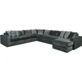 4 Piece Sectional Sofa w/ Right Facing Chaise in Opal Pine Green Performance Fabric