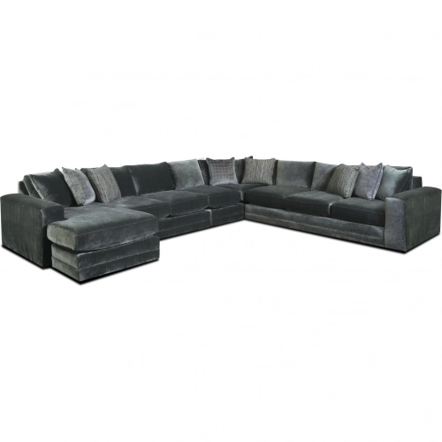 4 Piece Sectional Sofa w/ Left Facing Chaise in Opal Pine Green Performance Fabric