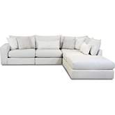 5 Piece Sectional Sofa With Right Chaise in Hogan Cotton Off White Fabric