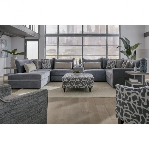 7 Piece Modular Sectional Sofa w/ Left Chaise in Scarborough Steel Blue Fabric