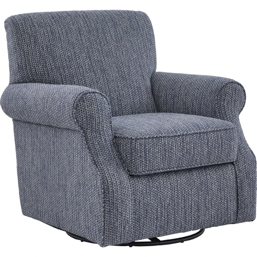 Swivel Glider Accent Chair in Arts & Craft Horizon Blue Fabric