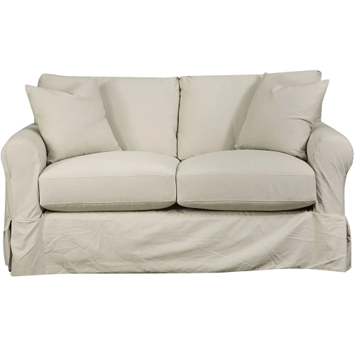 Rolled Arm Loveseat in Sutton Sand Fabric Slip Cover
