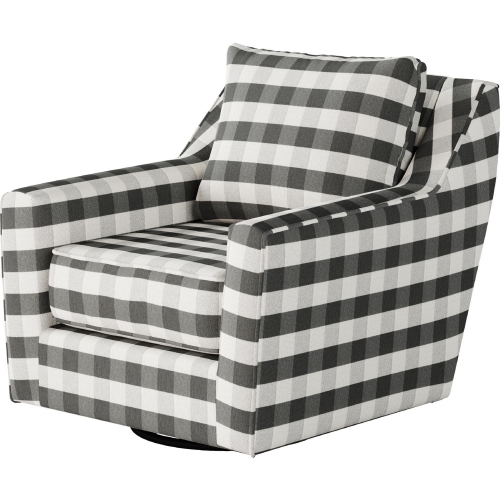 Swivel Glider Accent Chair in Brock Charcoal Gray Check Fabric
