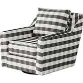 Swivel Glider Accent Chair in Brock Charcoal Gray Check Fabric