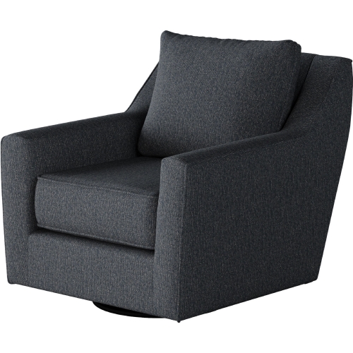 Swivel Glider Accent Chair in Truth or Dare Navy Blue Fabric