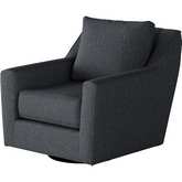 Swivel Glider Accent Chair in Truth or Dare Navy Blue Fabric