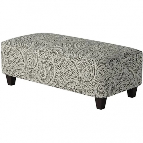 49" Cocktail Ottoman in Regency Iron Grey Paisley Fabric