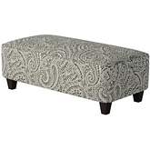 49" Cocktail Ottoman in Regency Iron Grey Paisley Fabric