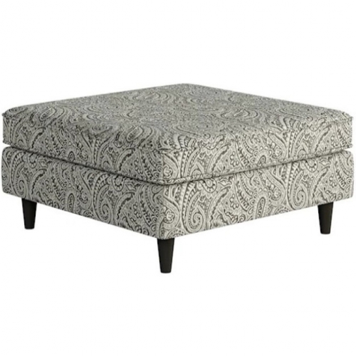 38" Square Cocktail Ottoman in Regency Iron Grey Paisley Fabric