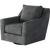 Swivel Glider Accent Chair in Bella Asphalt Grey Fabric