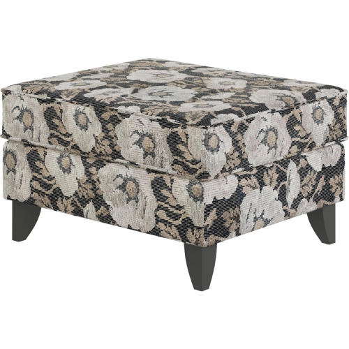 Ottoman in Bloom Carbon Gray Floral Fabric