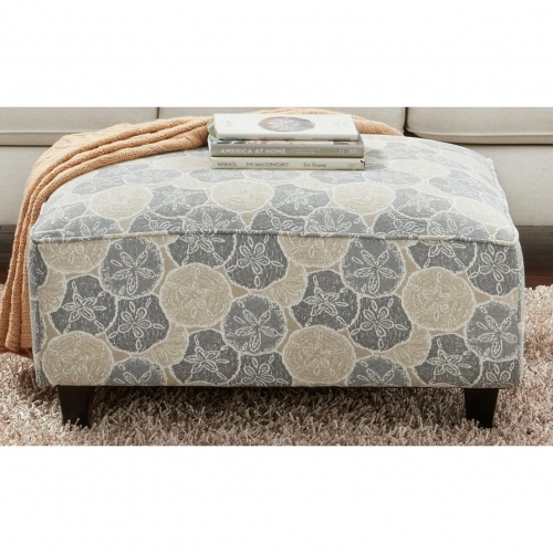 38" Square Cocktail Ottoman in Seashore Sand Dollar Print