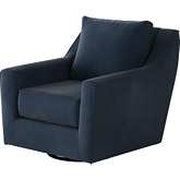 Swivel Glider Accent Chair in Bella Midnight Blue Fabric