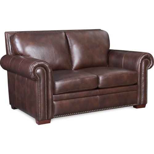 Toulouse Loveseat in Brown Leather with Nailhead Trim