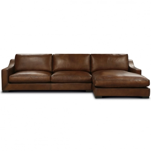 Ramba Luxe Sectional Sofa with Right-Facing Chaise Shown in Antique Brown Leather