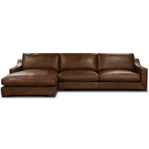 Ramba Luxe Sectional Sofa with Left-Facing Chaise Shown in Antique Brown Leather