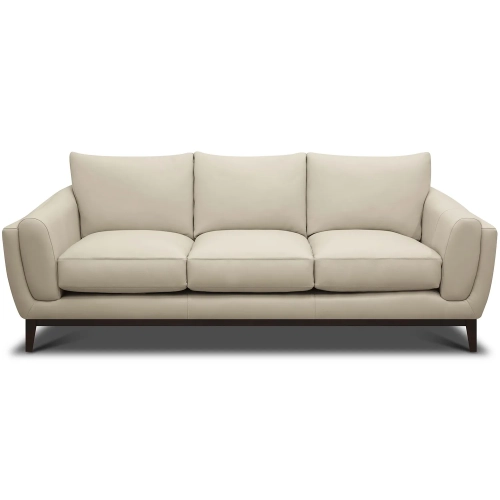 Gigi Sofa Shown in Boca Linen Neutral Top Grain Leather & Wood
