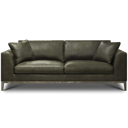 Optima Sofa Shown in Napa Iron Top Grain Leather & Wood