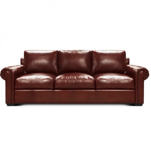 Windsor Sofa Shown in Soleil Red Brown Top Grain Leather
