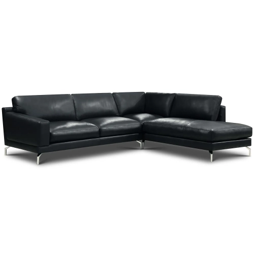 Manhattan Sectional Sofa with Right-Facing Chaise Shown in Onyx Top Grain Leather
