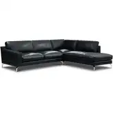 Manhattan Sectional Sofa with Right-Facing Chaise Shown in Onyx Top Grain Leather