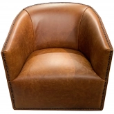 Cori Swivel Accent Chair Shown in Coyote Tan Brown Top Grain Leather