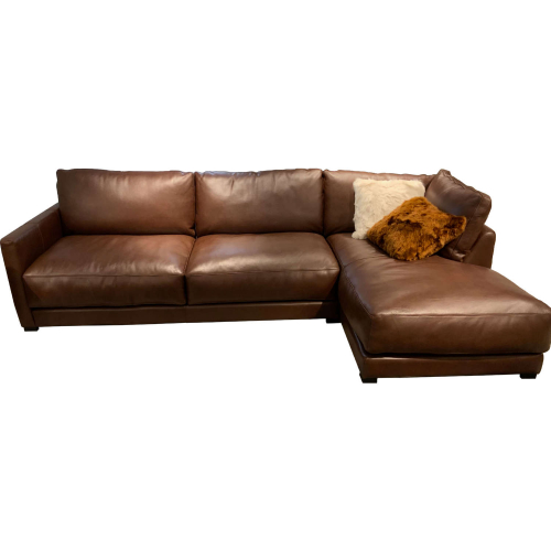 Raffa Sectional Sofa with Right Arm Facing Chaise in Boca Brown Top Grain Leather
