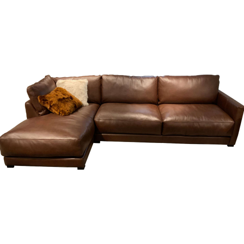 Raffa Sectional Sofa with Left Arm Facing Chaise in Boca Brown Top Grain Leather