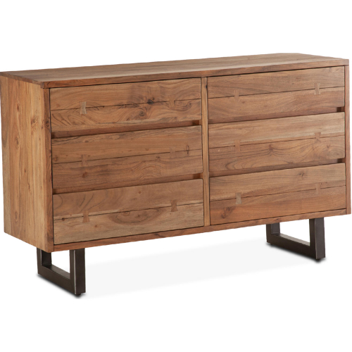 Glenwood 6 Drawer Dresser in Smoked Acacia Wood & Iron