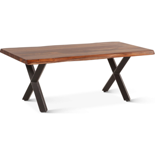 Elliston 46" Coffee Table in Live Edge Natural Finish Sheesham Wood & Iron