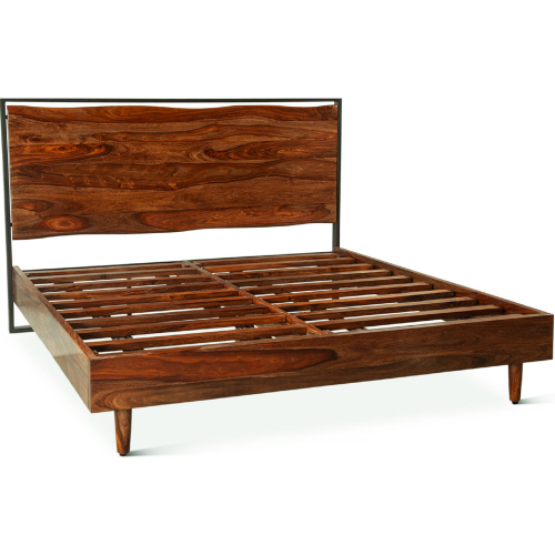 Elliston Queen Bed in Live Edge Natural Finish Sheesham Wood & Iron