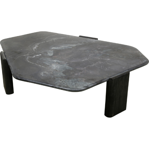 Harbor 64" Hexagonal Coffee Table in Lava Marble & Dark Walnut Finish Wood